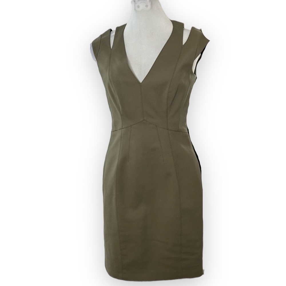 Olive V-Neck Sleeveless Sheath Dress